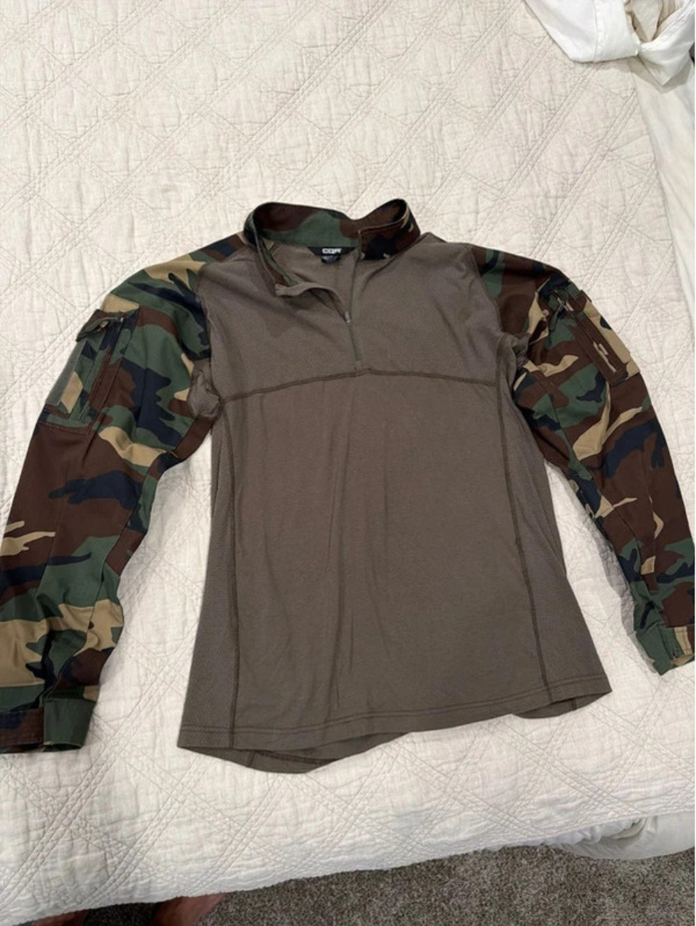 CQR Men’s Tactical Combat Shirt Woodland Camo Quarter Zip – Size 2XL